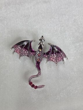 Purple Pink Silver Enamel Dragon Brooch Retro Style Pin Goth Punk Unisex NEW